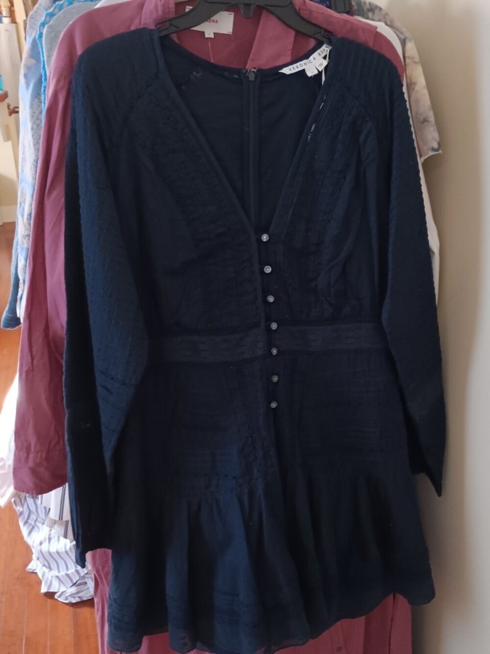 NWT Veronica Beard Navy Blue Cotton Feminine Long Sleeve Dress Size 14